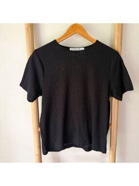 All Points Black Ribbed Sheer Short Sleeve Top Women’s Size Large